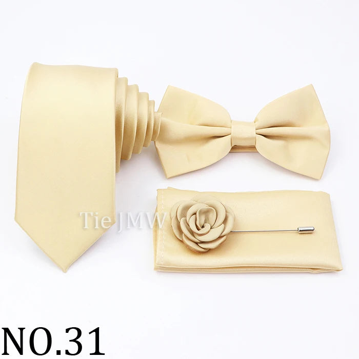 Hot Sale Pink Purple Sage Green Tie Set Polyester Necktie Bowtie Cufflink Brooch For Groom Suit Wedding Cravat Shirt Accessory