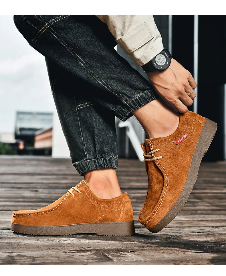 Autumn Men Casual Shoes Suede Leather Work Shoes Male Lace-up Flats Sneakers Platform British Business Party Dress Shoes 38-45