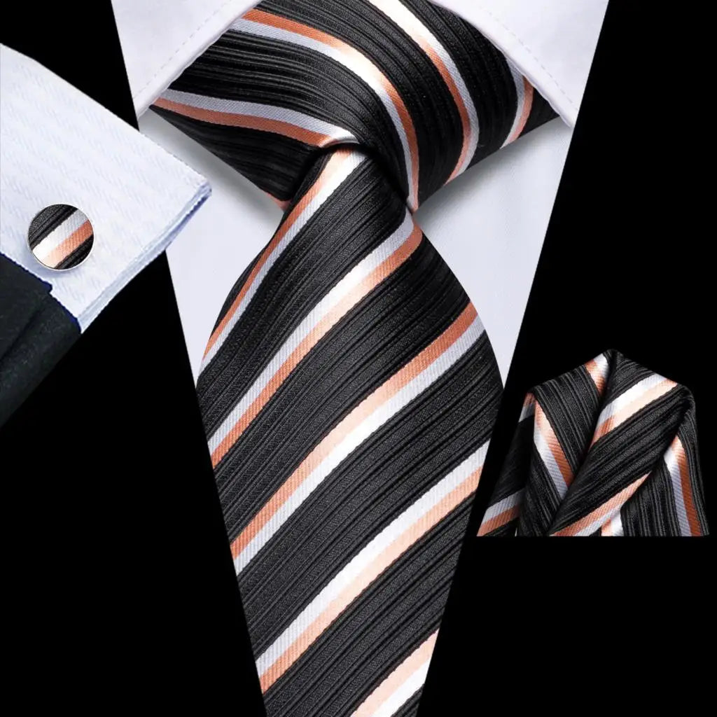 Our Brand  2025 Hi Tie Striped Sage Green Mens Fashion Necktie Handkerchief Cufflinks for Tuxedo Accessory Classic Silk Luxury Tie for Man Gift