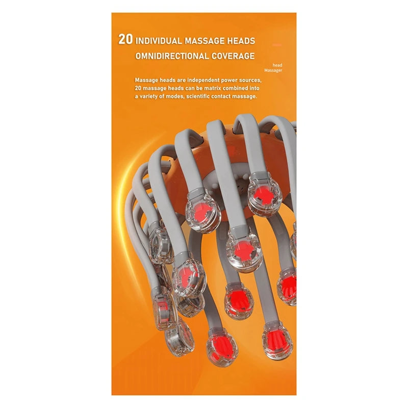 20Massage Heads Scalp Head Massager Red Light Therapy Vibrator Octopus Scratcher For Relaxation Stress Easy To Use (Orange)