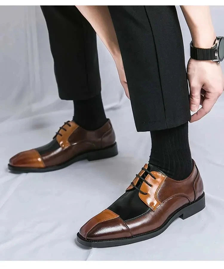 New Fashionable 2024-2025 Derby Shoes Men Shoes Pointed Lace up Business Office Dress Shoes Black Yellow Blue Yellow Size 38-48 Men Shoes