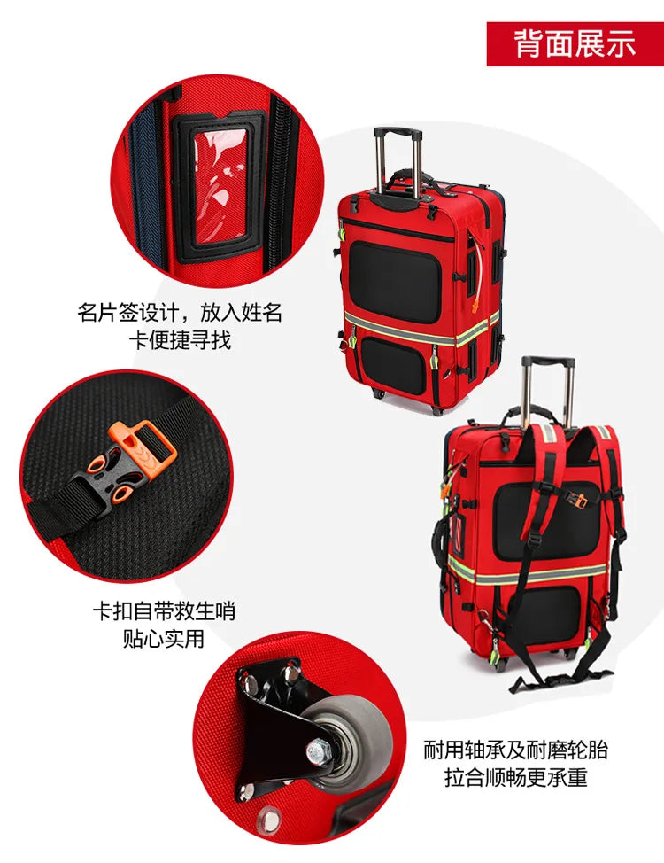 Empty Detachable Trolley Backpack Survival Kit Bag Medical Care Trolley Emergency Rescue Doctor Visit First Aid Bag