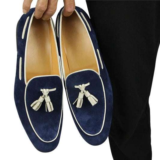 Our New Collections 2025 Penny Blue Loafer Men Shoes Fashion Tassel One-step Summer Casual Daily Office Shoes for Men Cow Suede High quality Customized