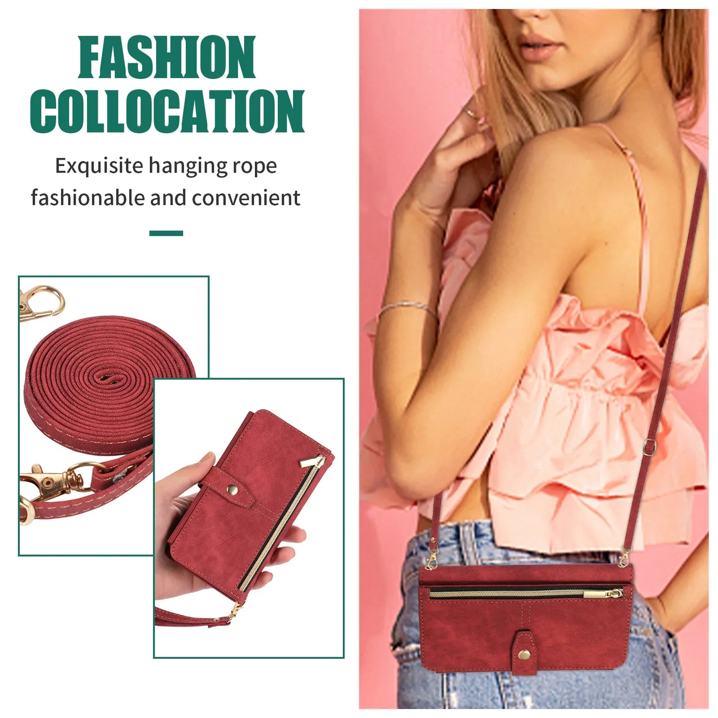 Crossbody Lanyard Card Slot Wallet Flip Case for iPhone 15 14 13 12 11 Pro Max Mini X XS 8 7 Plus SE 2020 2022 PU Leather Cover