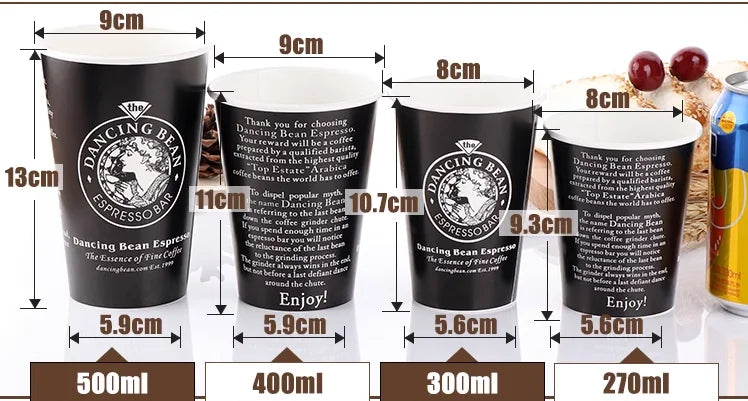 100pcs/pack Black Disposable Paper Cup Coffee Cup Cold Drinking Cup Accept Customization