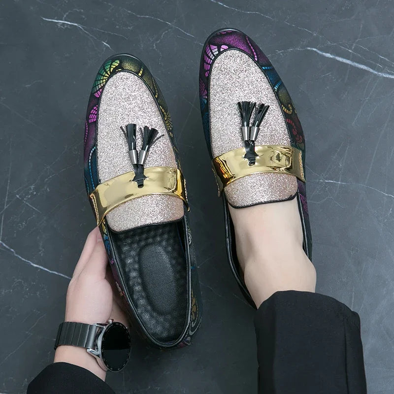 New 2025  Loafers for Men Flock Embroider Tassel Casual Shoes Slip-On Breathable Handmade Mens Dress Shoes Size 38-47