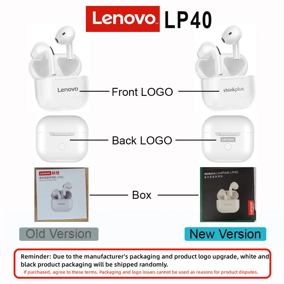 Original Lenovo LP40 wireless headphones TWS Bluetooth Earphones Touch Control Sport Headset Stereo Earbuds For Phone Android Special Gift A Free Laptop Stand is given when you buy one Lenovo LP40