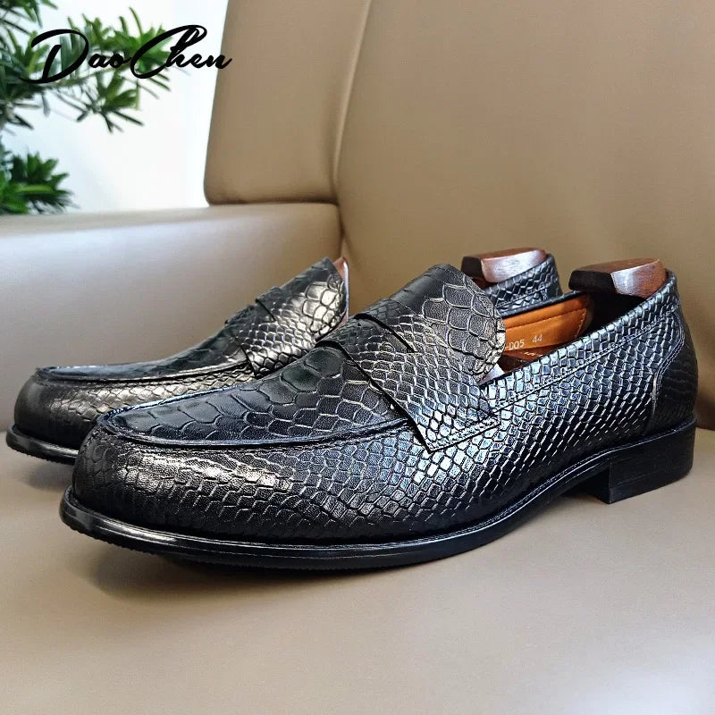 OUR 2025 NEW Collection LUXURY BRAND LEATHER SHOES BROWN BLACK SLIP ON SNAKE PRINT MEN'S CASUAL SHOES WEDDING OFFICE casual loafers men