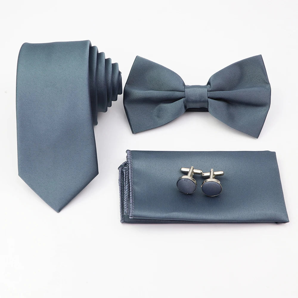 Hot Sale Pink Purple Sage Green Tie Set Polyester Necktie Bowtie Cufflink Brooch For Groom Suit Wedding Cravat Shirt Accessory