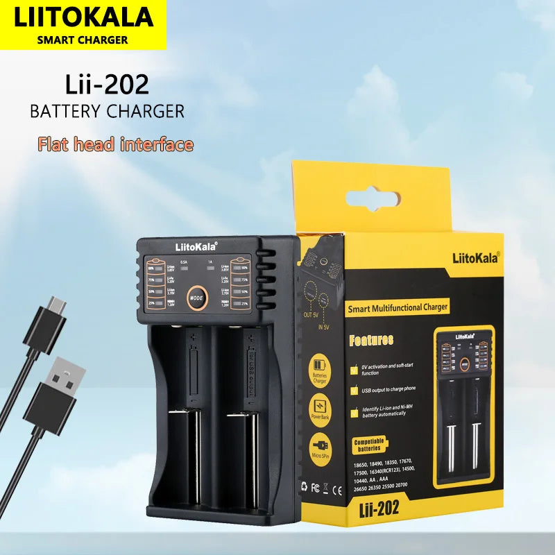 Liitokala Lii-202 18650 1.2V 3.7V 3.2V AA/AAA 26650 10440 16340 21700 20700 14500 18490 NiMH Lithium Battery Smart Charger