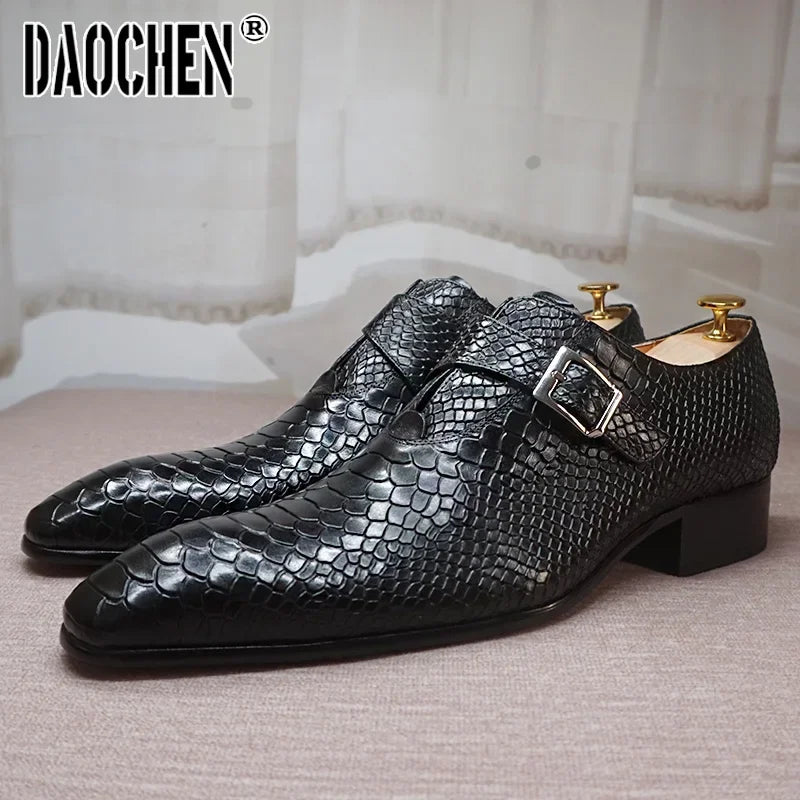 Luxury Men's Loafers Dress Shoes Snake Prints Formal Men Casual Shoes Black Brown Monk Loafers Office Wedding Leather Shoes Men 10%  FOR  ANY  PURCHASE