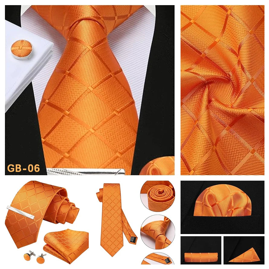 100% Silk Ties for Men Plaid & Checks Tie Clip Handkerchief Woven Classic Men's Necktie Pocket Square Set Formal Wedding Ties