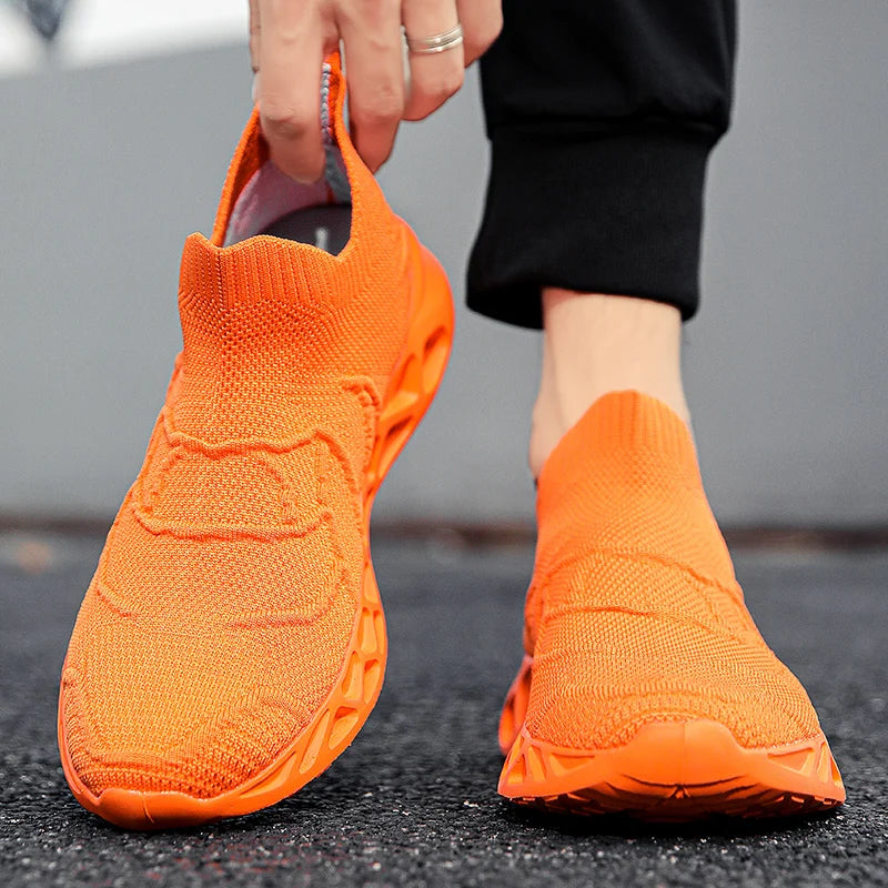 Big Size 40-47 Men Tennis Sport Shoes Breathable Mesh Sock Sneakers Slip-on Walking Footwear Super Light Trainer Tenis Masculino