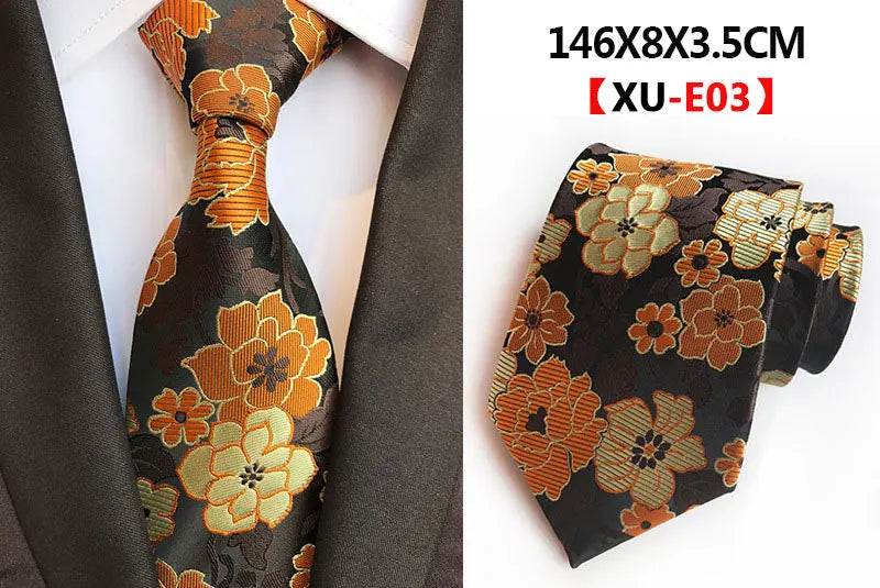 Men's Fashion Tie 8cm Silk Classic Necktie Yellow Blue Plaid Striped Flower Ties Business Wedding Mans Neckwear Gift Accessories