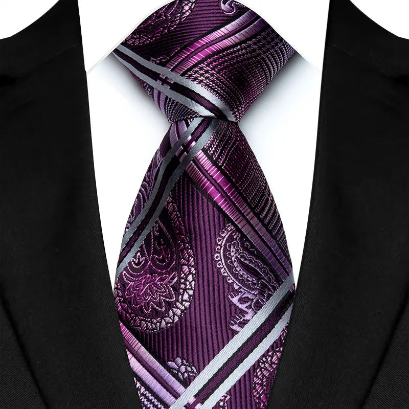 Luxury 8CM Mens Necktie Purple Color Stripes Floral Plaid Ties For Man Groom Jacquard Woven Neck Tie For Business Wedding Party