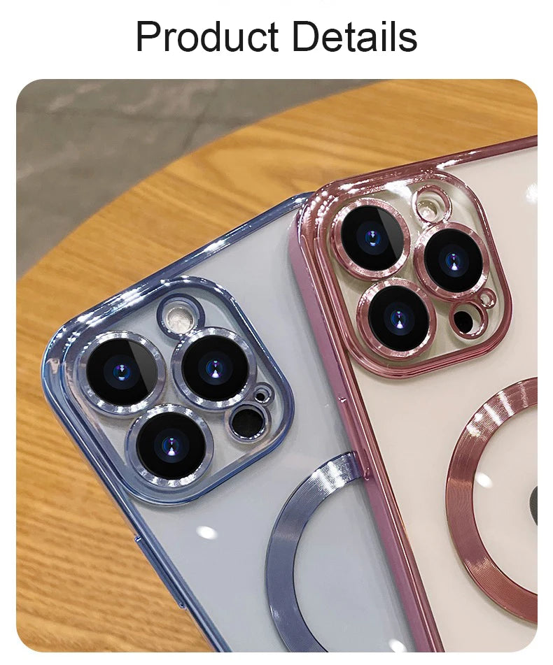Fashion Magnetic Case For Magsafe For iPhone 14 13 12 11 Pro Max 14 Plus Plating Clear Soft Silicone Wireless Charging Cover