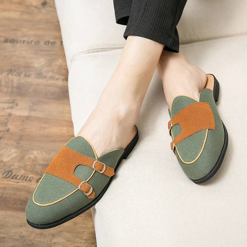 NEW 2025 Suede Leather Shoes Men's Casual Luxury Brand Handmade Muller Loafers Men Slip-On Flats Driving Dress Shoes Half Slippers 38-48