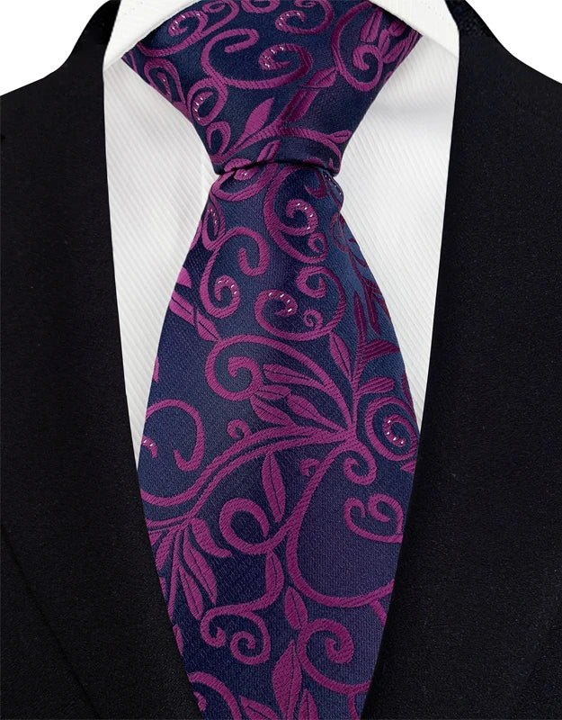 Luxury 8CM Mens Necktie Purple Color Stripes Floral Plaid Ties For Man Groom Jacquard Woven Neck Tie For Business Wedding Party