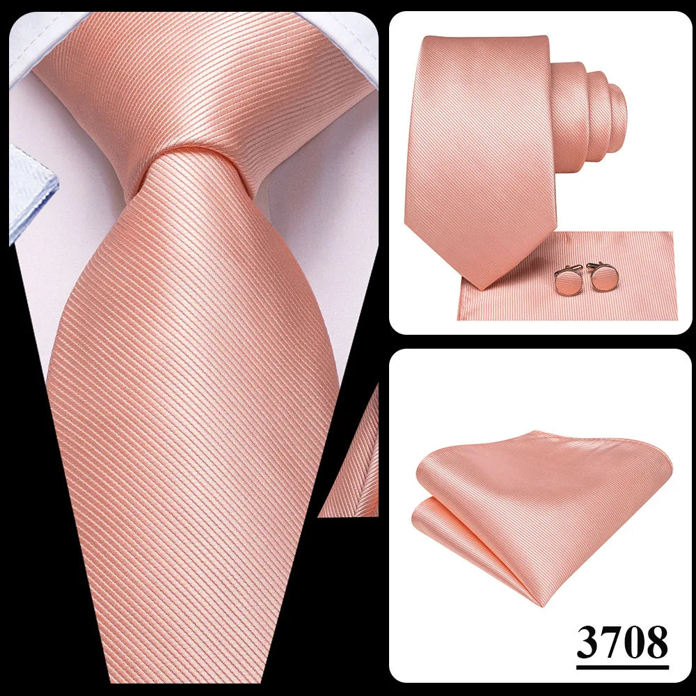 Hi-Tie Solid Green Orange Mens Fashion Necktie Handkerchief Cufflinks for Tuxedo Accessory Classic Silk Luxury Tie for Man Gift