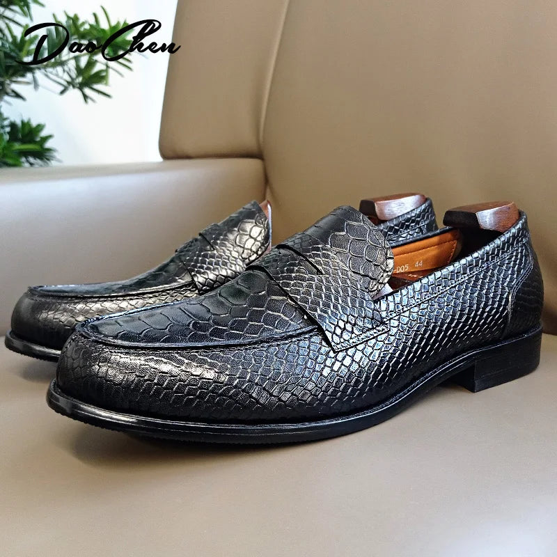 OUR 2025 NEW Collection LUXURY BRAND LEATHER SHOES BROWN BLACK SLIP ON SNAKE PRINT MEN'S CASUAL SHOES WEDDING OFFICE casual loafers men
