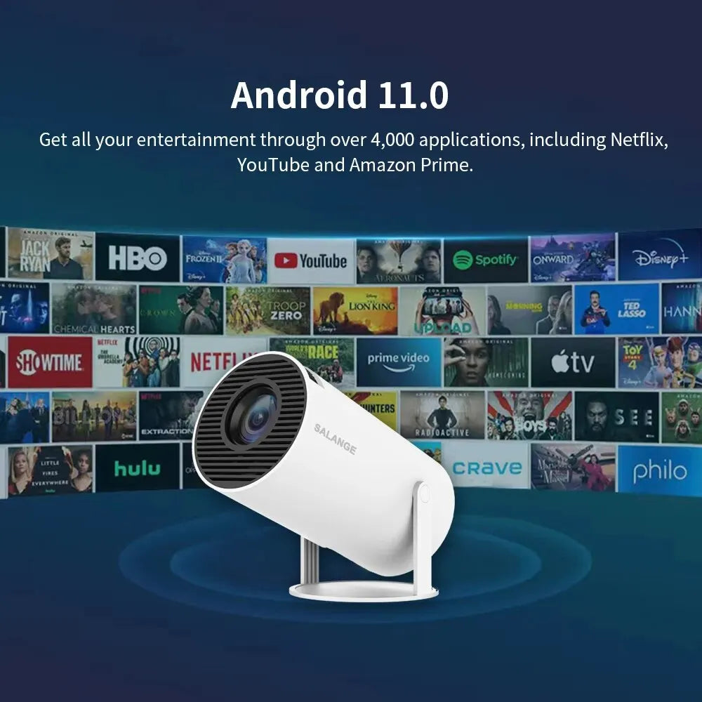 TINTINOS Salange HY300 Projector - Free Style Android Home Cinema, 720P/1080P/4K Supported, WiFi, HDMI, USB, Outdoor & Indoor Use