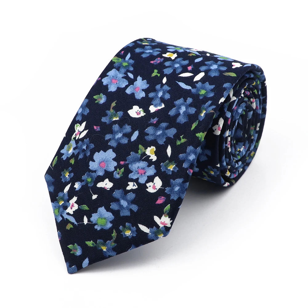 New Chic Floral Tie For Men 2025 100% Cotton Beautiful Elegant Flower Necktie White Blue Narrow Skinny Wedding Casual Cravat