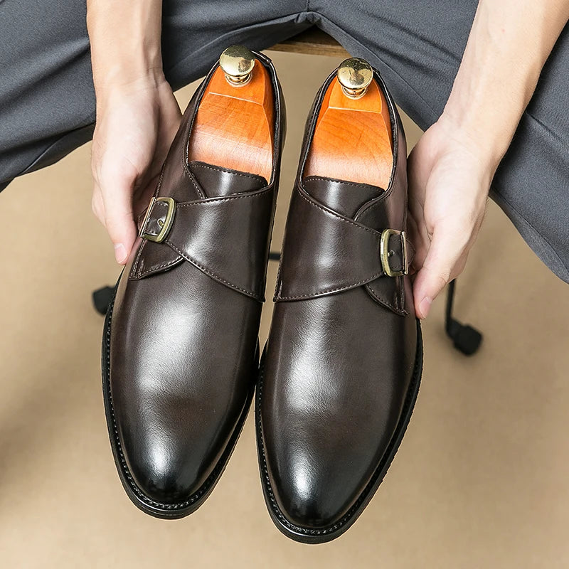 Luxury Soft Wood Heel Men's Fashion Business Leather Shoes Formal Dress Shoes Casual Derby Shoes Career Oxford Italy Style Shoes