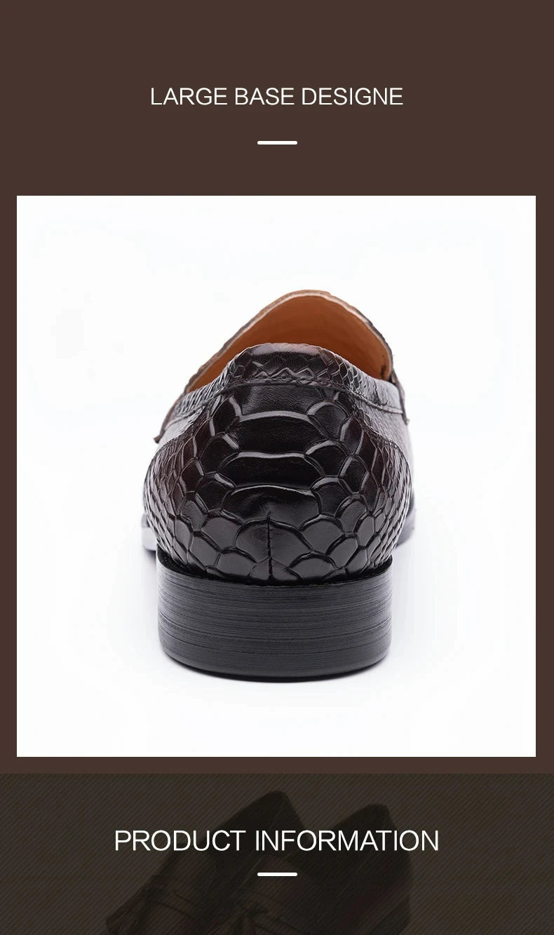 New Collection 2024-2025 Snake Printing Leather Men Shoes Loafers Design Slip on Daily Casual Shoe Genuine Cowhide Handmade Sewing Comfortable Dress Shoe