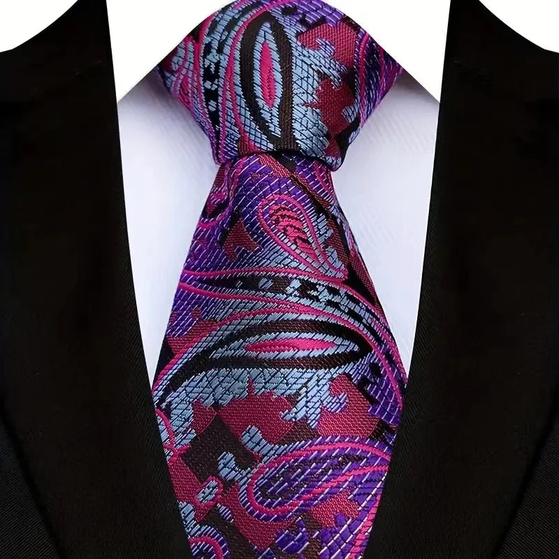 Luxury 8CM Mens Necktie Purple Color Stripes Floral Plaid Ties For Man Groom Jacquard Woven Neck Tie For Business Wedding Party