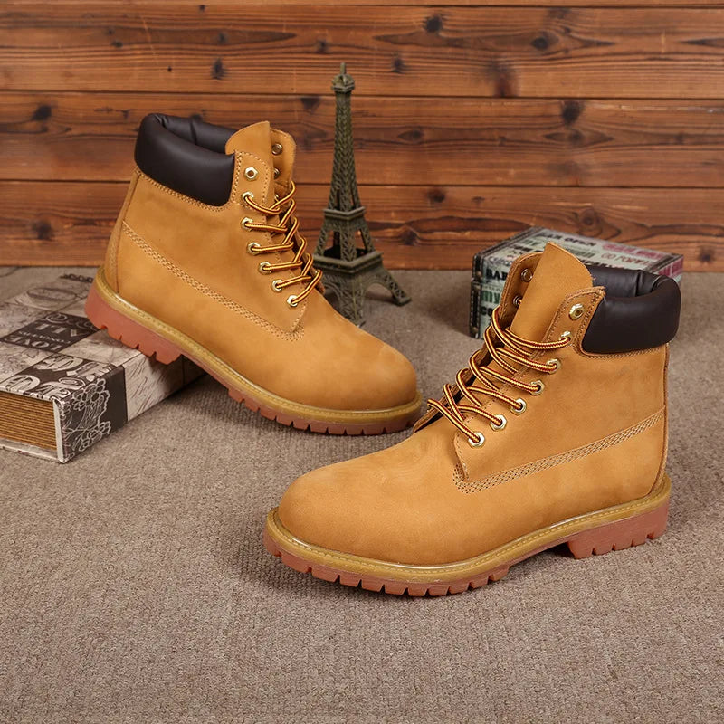 TINTINOS 2024 Autumn and Winter New Warm High Top Martin Boots Men's Round Head Fashion Anti Slip Versatile Fashion Yellow Boots