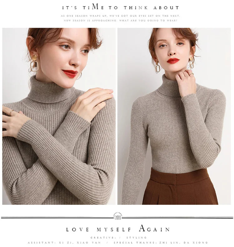 Women Fall Turtleneck Sweater Knitted Soft Pullovers Cashmere Jumpers Basic Soft Sweaters For Women 2024 Autumn Winter