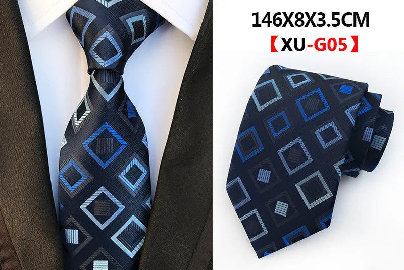 Men's Fashion Tie 8cm Silk Classic Necktie Yellow Blue Plaid Striped Flower Ties Business Wedding Mans Neckwear Gift Accessories