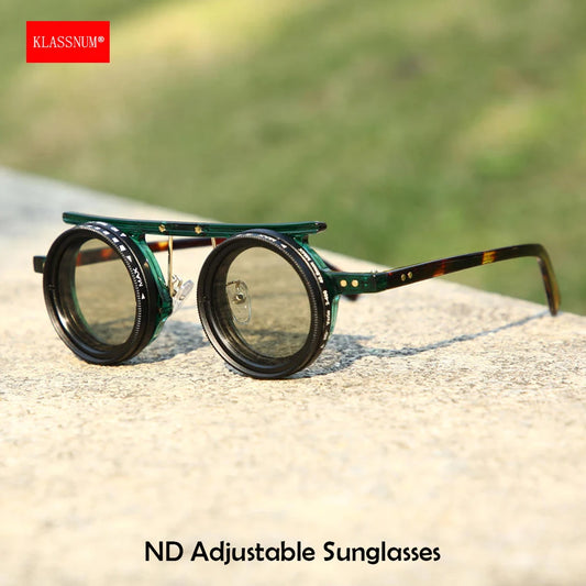 KLASSNUM Adjustable Sunglasses Man Nd9 Filter Sun Glasses Polarized Dimming Glasses Men Luxury Vintage Small Round Driving Glass