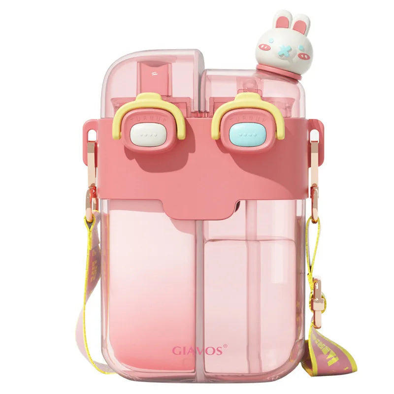 GIAVOS Large Capacity Portable Plastic Cup High Appearance Level Split Storage Cup Children's Water Cup Students with Straw Cup