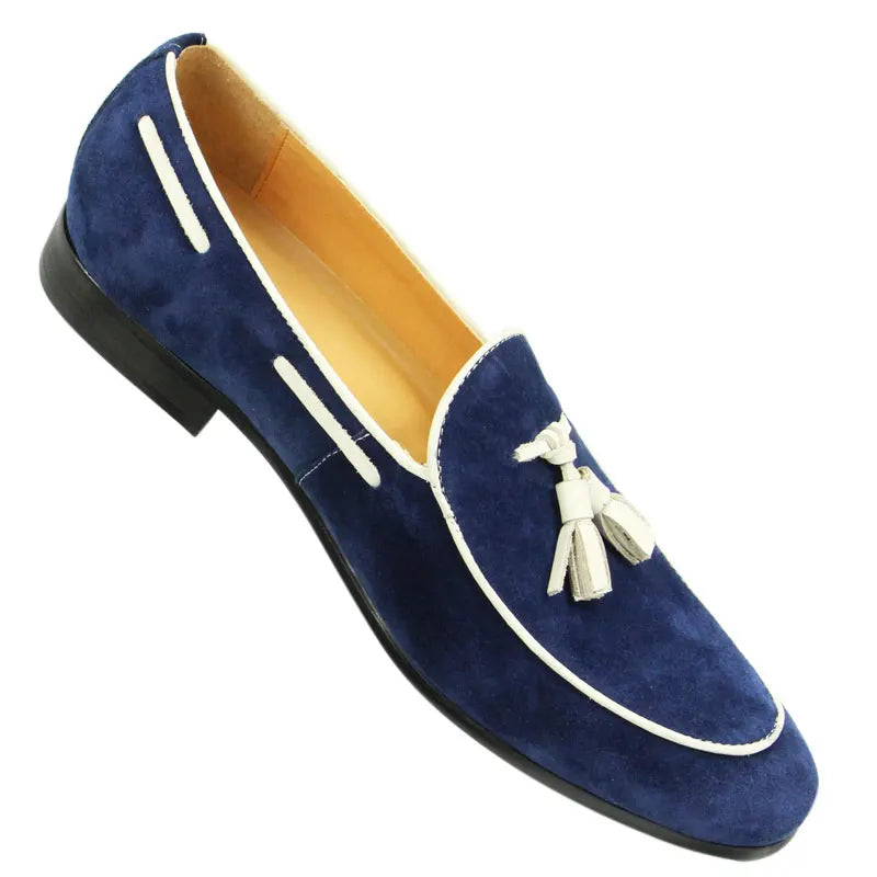 Our New Collections 2025 Penny Blue Loafer Men Shoes Fashion Tassel One-step Summer Casual Daily Office Shoes for Men Cow Suede High quality Customized