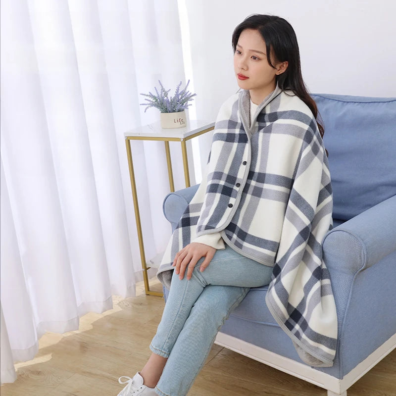New 2024 Home Decor Wearable Warm Plaid Thin Blanket Fleece Blankets with Button Thicken Winter Warm Throw Blankets for Beds Sofa