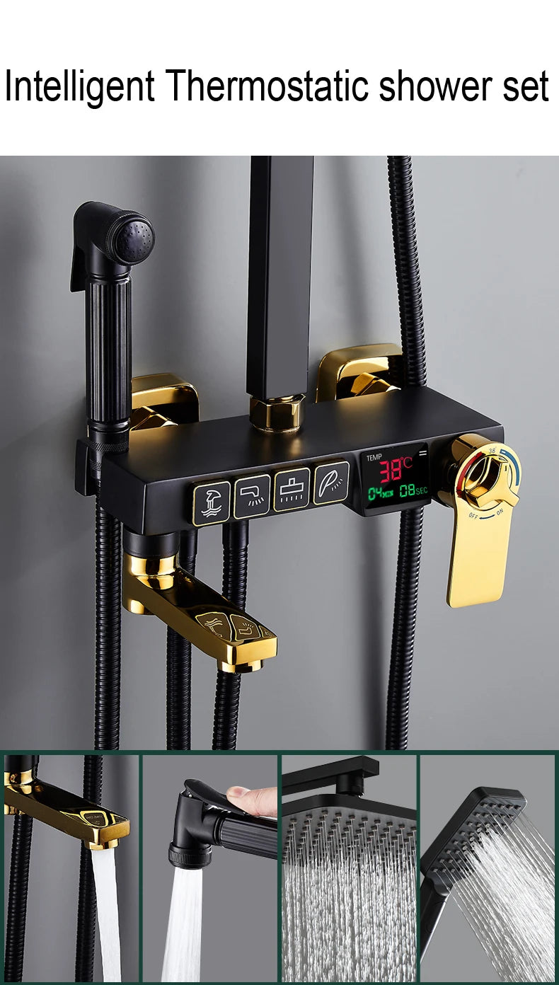 New 2024-2025 Chrome Digital Bathroom Shower System for Bathroom Accessories Brass Bathroom Mixer Faucet Thermostatic Digital Shower Set Plus FREE SHIPPING
