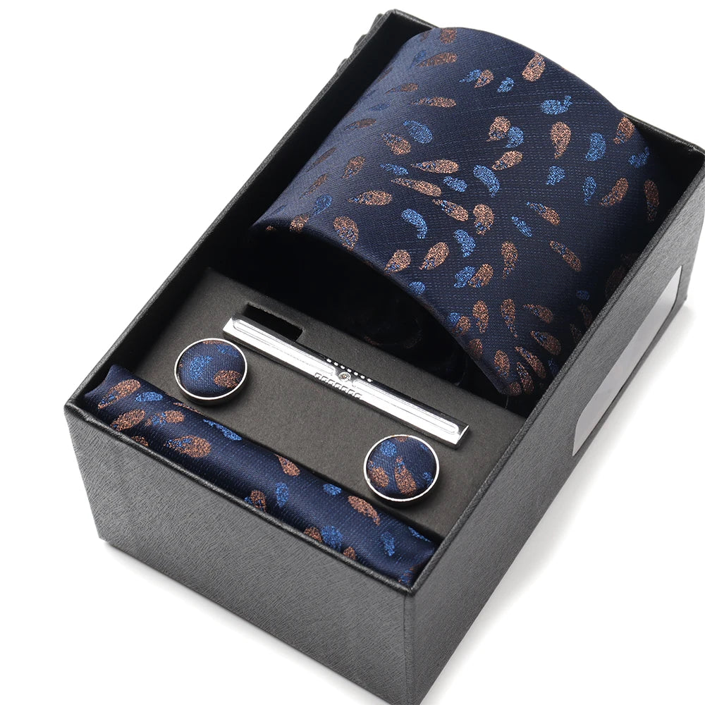 Tie Set Box 7.5cm Skinny Tie For Men Wedding Blouses Dress Necktie Cufflinks Box Pocket Square Clip Gift Box Business Gravetas