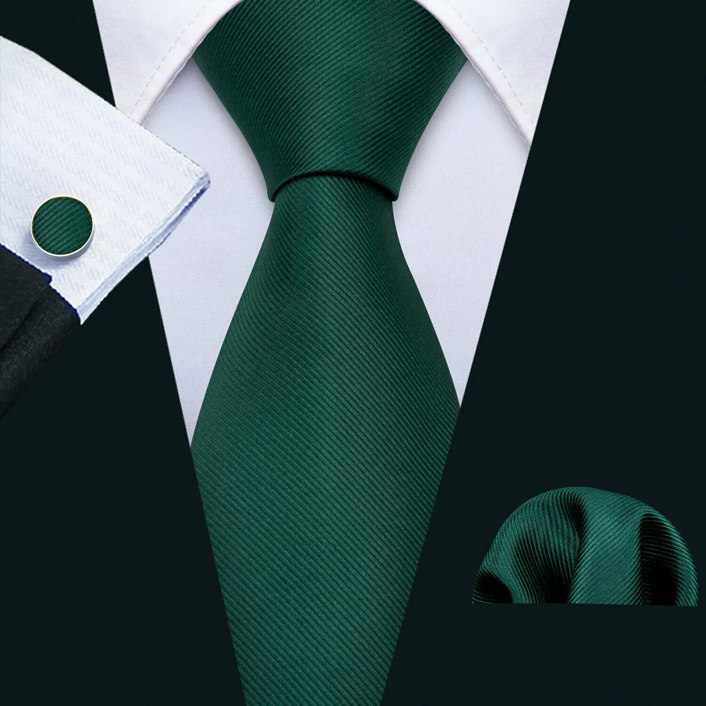 Green Men Tie Wedding Silk Solid Necktie Pocket Square Cufflinks Sets New Suit High Quality Party Business Designer