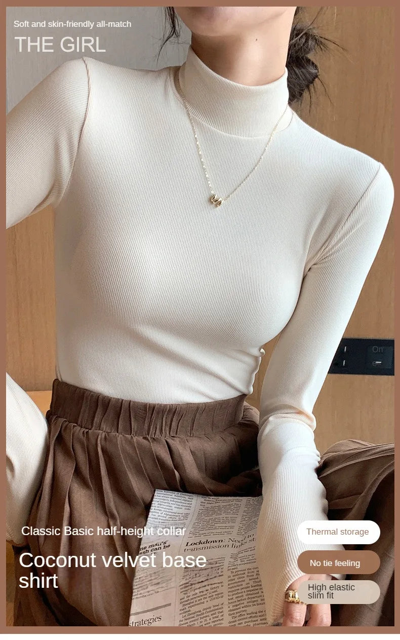 2024 New Knitted Half-turtleneck Pullovers Women Bottom Shirts Sweater Jumper Elegant USA and Canadian Fashion Long-sleeved Tops Knitwear