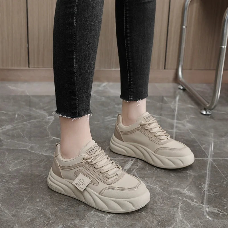 2024 New Chunky Women's Casual Flats Shoes Spring Trendy Comfortable Sneakers Youth Student Girls Board Shoes Small White Shoes