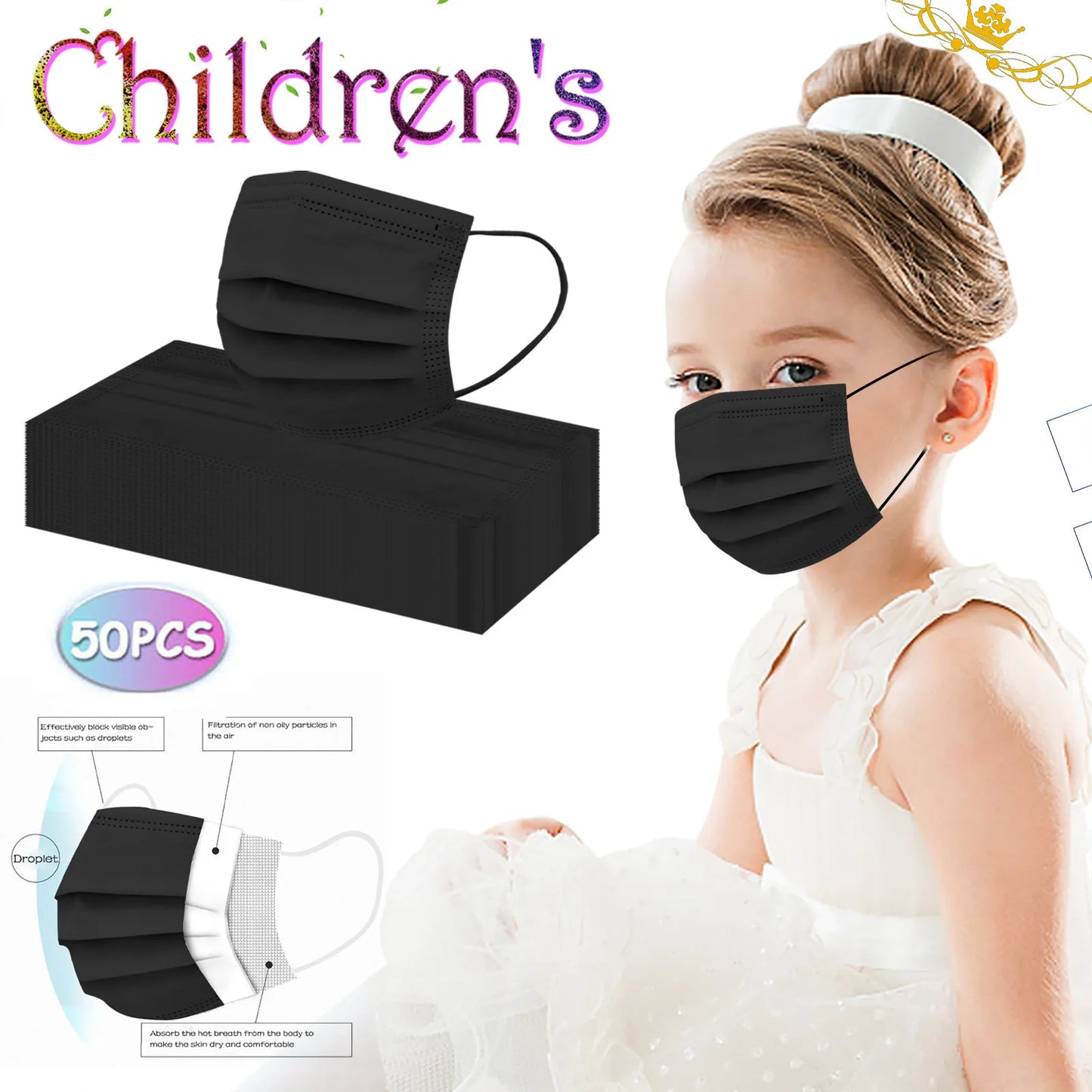 50pcs Kids Face Mask Disposable 3 Ply Safety Face Mask 4-12 Children Face Mask BUY TWO BOXES AND GET A FREE LAPTOP STAND