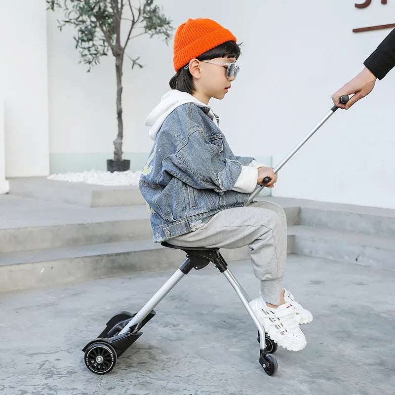 2024 New design lazy baby sit on scooter luggage kids carry on travel suitcase bag boarding skateboard creative trolley case