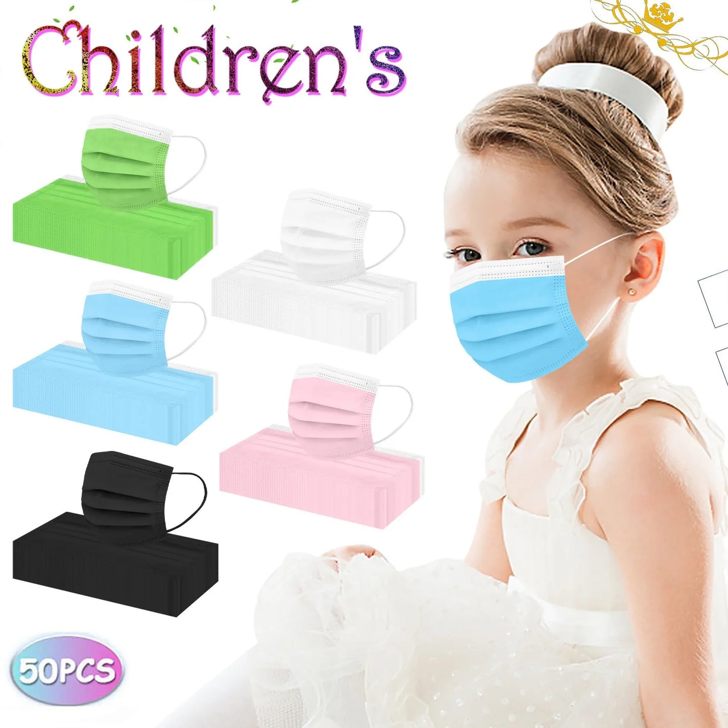 50pcs Kids Face Mask Disposable 3 Ply Safety Face Mask 4-12 Children Face Mask BUY TWO BOXES AND GET A FREE LAPTOP STAND