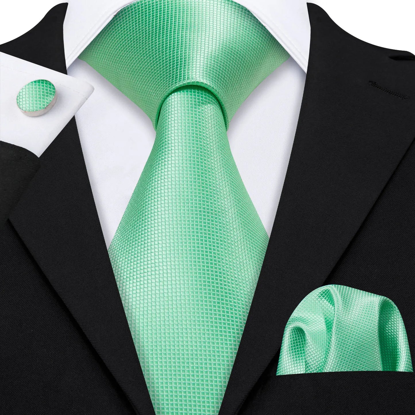 Amazony Epic Green Silk Mens Tie Hanky Cufflinks Set Mint Grass Teal Bottle Sage Pea Green Necktie For Male Wedding Business Party