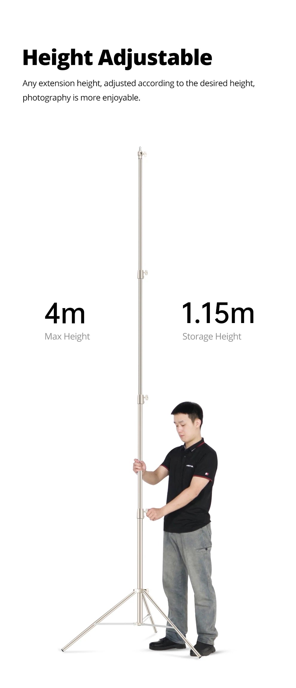 AMBITFUL 4M Stainless Steels Heavy Duty Light Stand Tripod 1/4 and 3/8 Screw Load 10KG for Studio Flash Softbox Continuous Light