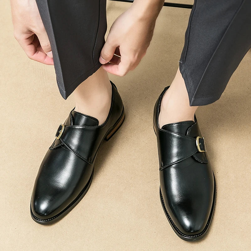 Luxury Soft Wood Heel Men's Fashion Business Leather Shoes Formal Dress Shoes Casual Derby Shoes Career Oxford Italy Style Shoes