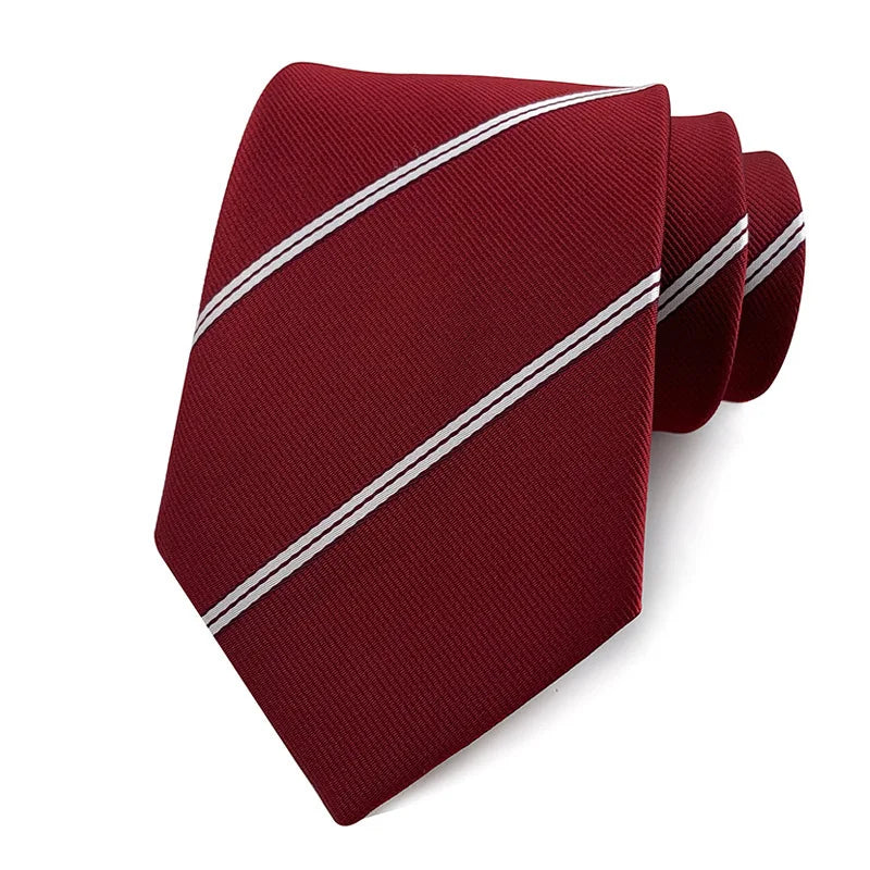 Luxury 8CM Mens Ties Necktie Red Color Stripes Ties For Man Groom Jacquard Woven Neck Tie For Business Wedding Party