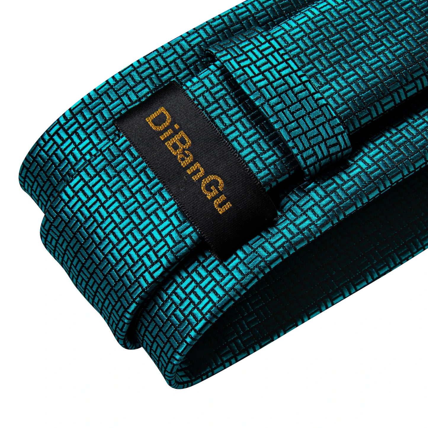 DiBanGu Mens Necktie Teal Green Blue Solid Design Silk Wedding Tie For Men Hanky Cufflinks Tie Set Fashion Bussiness Party