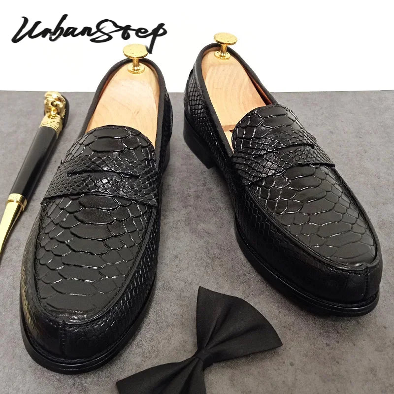 LUXURY MEN LEATHER SHOES BLACK COFFEE SLIP ON SNAKE PRINT DRESS MEN'S CASUAL SHOES WEDDING OFFICE BANQUET Loafers Shoes For Men